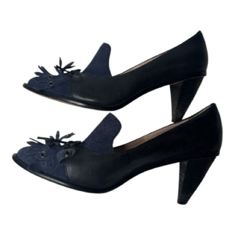 Plenty Tracy Reese Gilda Black/Navy Kiltie Bow. Size 36.5 (6 1/2). - Picture 2 of 9